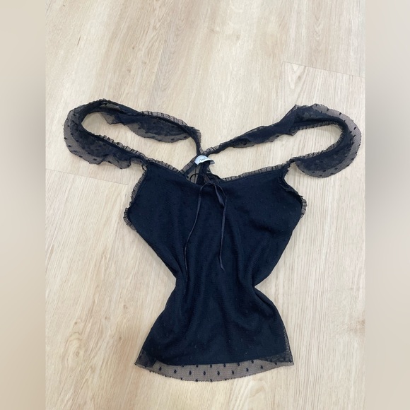 Mint Vintage Y2K black mesh top with polka dots and sheer back size Large - Picture 1 of 6